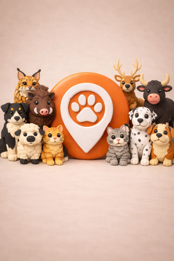Animales de plastilina alrededor del logo de PataClan